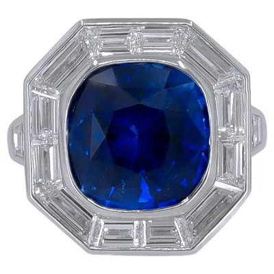 Pre-owned Sophia D . 4.51 Carat Blue Sapphire And Diamond Art Deco Platinum Ring