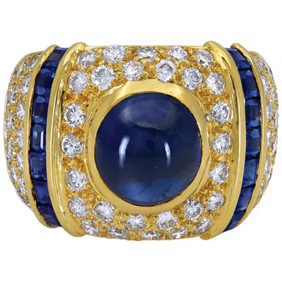 Pre-owned Sophia D . 5.67 Carat Cabochon Blue Sapphire And Diamonds Dome Ring