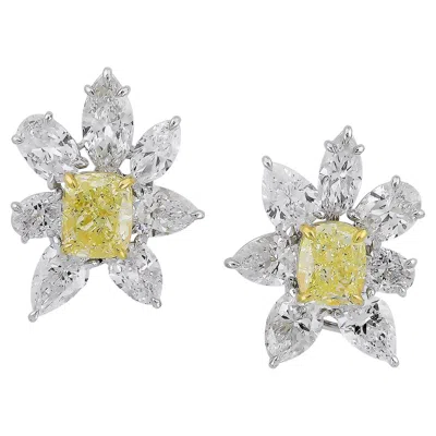 Pre-owned Sophia D 6.00 Carat Yellow Diamond And White Diamond Cluster Earrings