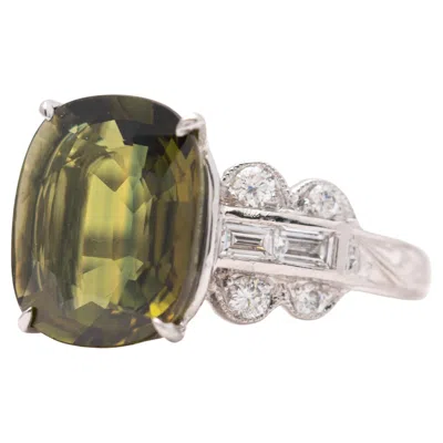 Pre-owned Sophia D 7 Carat Green Sapphire Platinum Art Deco Style Ring W/ Diamond Accents