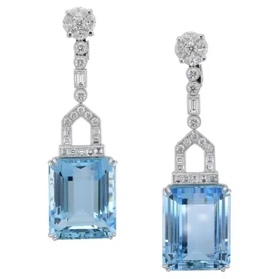 Pre-owned Sophia D 82.09 Carat Aquamarine And Diamonds Platinum Drop Earrings In Multi