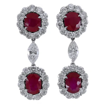Pre-owned Sophia D 8.77 Carat Ruby And 6.79 Carat Diamond Detachable Platinum Earrings In Multi