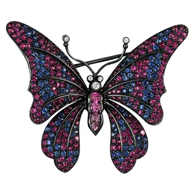 Pre-owned Sophia D , 8.80 Carat Pink And Blue Sapphire Butterfly Brooch