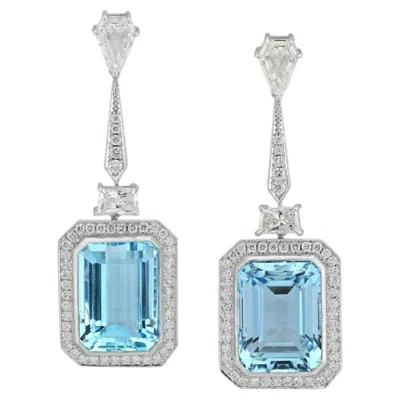 Pre-owned Sophia D Aquamarine And Mixed Shape Diamond Drop Earrings In Platinum In Multiple