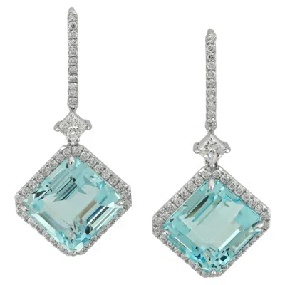 Pre-owned Sophia D Aquamarine Diamond Drop Earrings Platinum In Multi