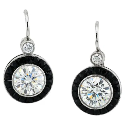 Pre-owned Sophia D Art Deco Diamond And Onyx Drop Earrings In Platinum In Black