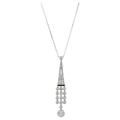 Pre-owned Sophia D Art Deco Diamond Drop Necklace In Platinum In Multi