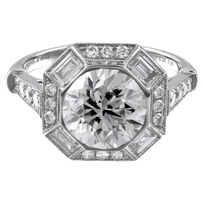 Pre-owned Sophia D Art Deco Diamond Ring In Platinum In Multi