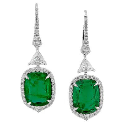 Pre-owned Sophia D Art Deco Emerald And Diamond Drop Earrings Platinum In Green