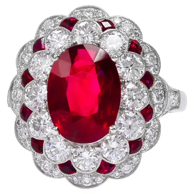 Pre-owned Sophia D . Art Deco Inspired 1.88 Carat Oval Ruby And Diamond Platinum Ring In Multi