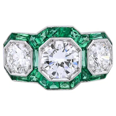 Pre-owned Sophia D Art Deco Inspired Three-stone Ring In Multi