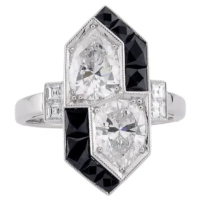 Pre-owned Sophia D Art Deco Mosaic Pear-shaped Diamond And Onyx Ring Platinum In Black