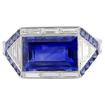 Pre-owned Sophia D Art Deco Mosaic Sapphire And Diamond Ring In Blue