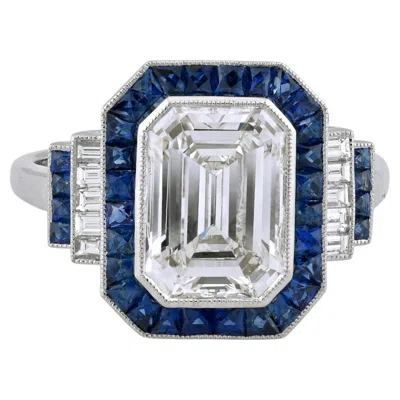 Pre-owned Sophia D Art Deco Mosaic Sapphire And Diamond Ring Platinum In Blue
