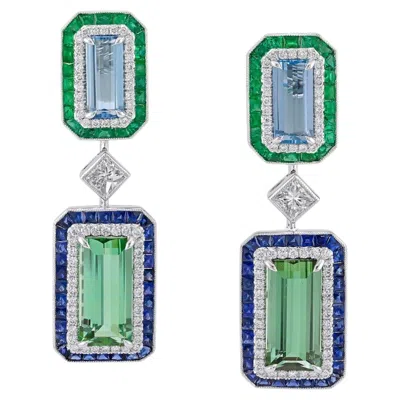 Pre-owned Sophia D Art Deco Multi-gemstone Drop Earrings In Platinum In Multiple
