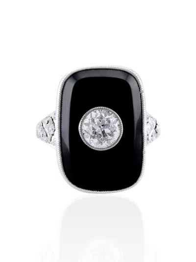 Pre-owned Sophia D Art Deco Onyx And Diamond Platinum Ring In Black