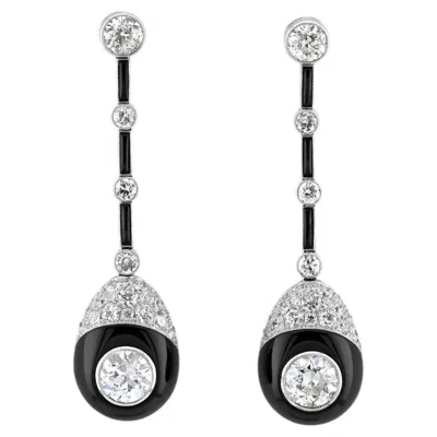 Pre-owned Sophia D Art Deco Onyx Old European Diamond Earrings Platinum And 18k Yellow Gol
