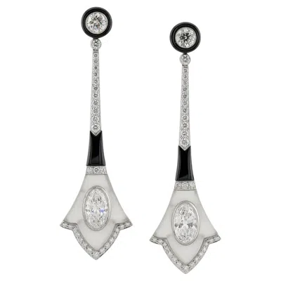 Pre-owned Sophia D Art Deco Oval And Round Diamond Drop Earrings In Platinum In Multi