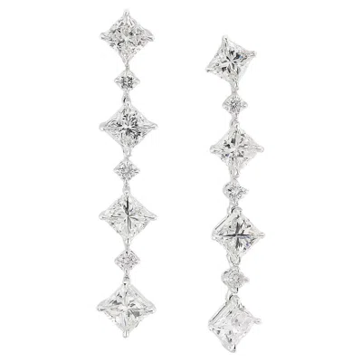 Pre-owned Sophia D Art Deco Princess-cut Diamond Drop Earrings Platinum In Multi
