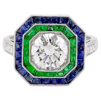 Pre-owned Sophia D Art Deco Round Diamond Mosaic Ring In Platinum In Multi