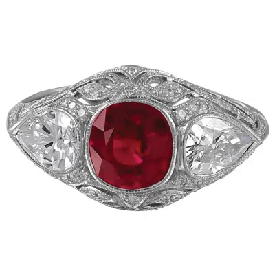 Pre-owned Sophia D Art Deco Ruby And Diamond Ring In Platinum In Multi