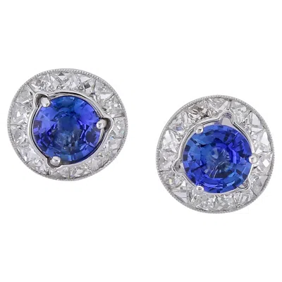 Pre-owned Sophia D Art Deco Sapphire And Diamond Jacket Earrings In Platinum In Blue