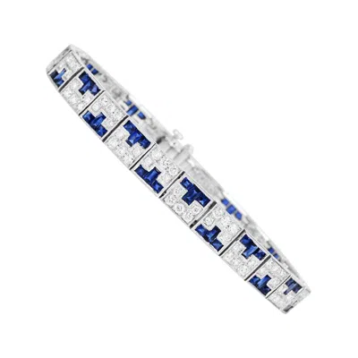 Pre-owned Sophia D Art Deco Sapphire Diamond Platinum Line Bracelet In Blue