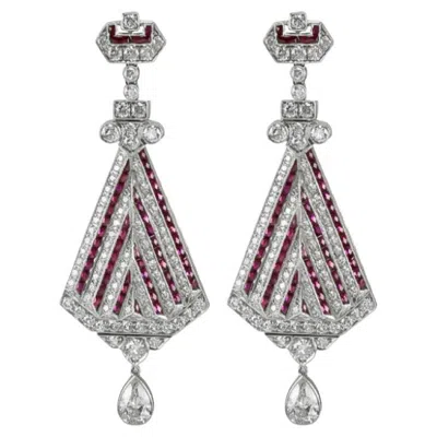 Pre-owned Sophia D . Art Deco Style 2.20 Carats Of Rubies And Diamond Platinum Earrings In Multi
