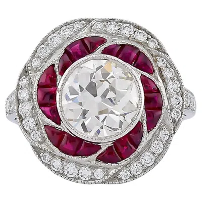 Pre-owned Sophia D . Art Deco Style Diamond And Ruby Floral Ring In Multi