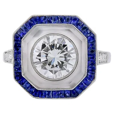 Pre-owned Sophia D Art Deco Style Diamond, Sapphire, And Rock Crystal Platinum Ring In Multi