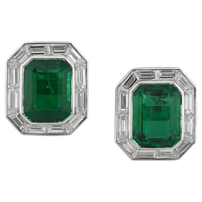 Pre-owned Sophia D . Art Deco Style Emerald And Diamond Earrings In Green