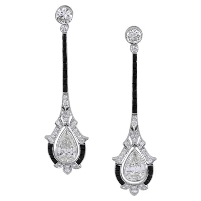 Pre-owned Sophia D Art Deco Style Pear Shape Diamond And Onyx Drop Earrings In Black