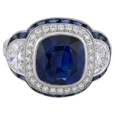 Pre-owned Sophia D Art Deco Style Sapphire And Diamond Ring Platinum In Blue