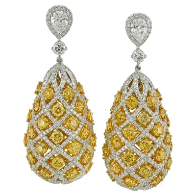 Pre-owned Sophia D Art Deco Yellow And White Diamond Drop Earrings Platinum And 18k Yellow