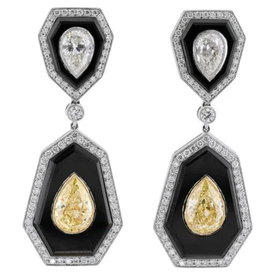 Pre-owned Sophia D Art Deco Yellow Diamond And Onyx Drop Earrings Platinum & 18k Yellow Go
