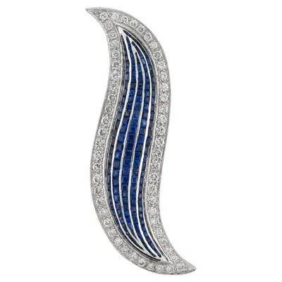 Pre-owned Sophia D . Blue Sapphire And Diamond Brooch