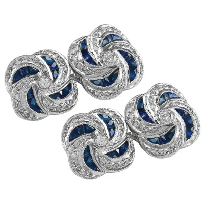 Pre-owned Sophia D . Blue Sapphire And Diamond Cufflinks In Platinum