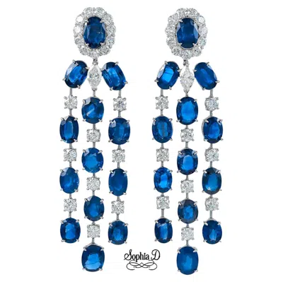 Pre-owned Sophia D . Blue Sapphire And Diamond Earrings Set In Platinum