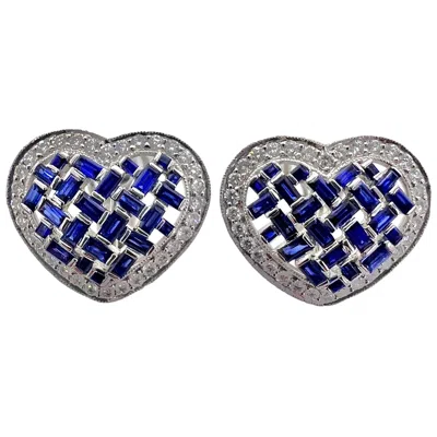 Pre-owned Sophia D . Blue Sapphire And Diamond Heart Shaped Earrings