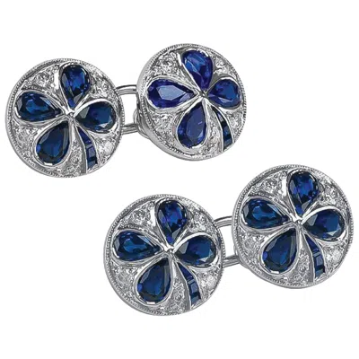 Pre-owned Sophia D . Blue Sapphire And Diamond Platinum Cufflinks