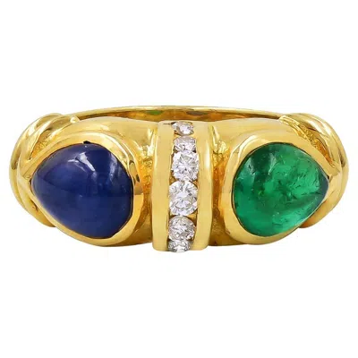 Pre-owned Sophia D . Blue Sapphire And Emerald Ring In Green