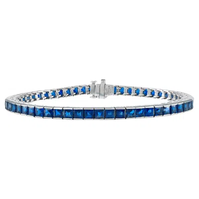 Pre-owned Sophia D . Blue Sapphire Tennis Bracelet In Platinum