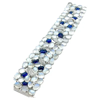 Pre-owned Sophia D . Cabochon Moonstone, Sapphire And Diamond 18k Gold Bracelet In Blue