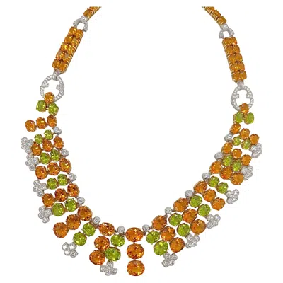 Pre-owned Sophia D . Citrine, Peridot And Diamond Necklace In Yellow Gold