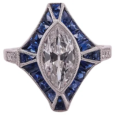 Pre-owned Sophia D . Diamond And Blue Sapphire Art Deco Platinum Ring
