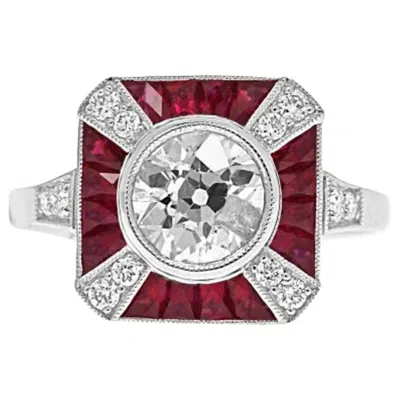 Pre-owned Sophia D . Diamond And Ruby Art Deco Platinum Ring In Multi