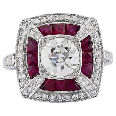 Pre-owned Sophia D . Diamond And Ruby Art Deco Style Ring In Multi