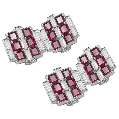 Pre-owned Sophia D . Diamond And Ruby Cufflinks In Platinum In Multi