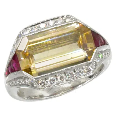 Pre-owned Sophia D Diamond And Ruby Ring In Platinum In Multi