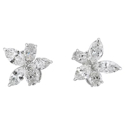 Pre-owned Sophia D Diamond Floral Earrings Platinum In Multi